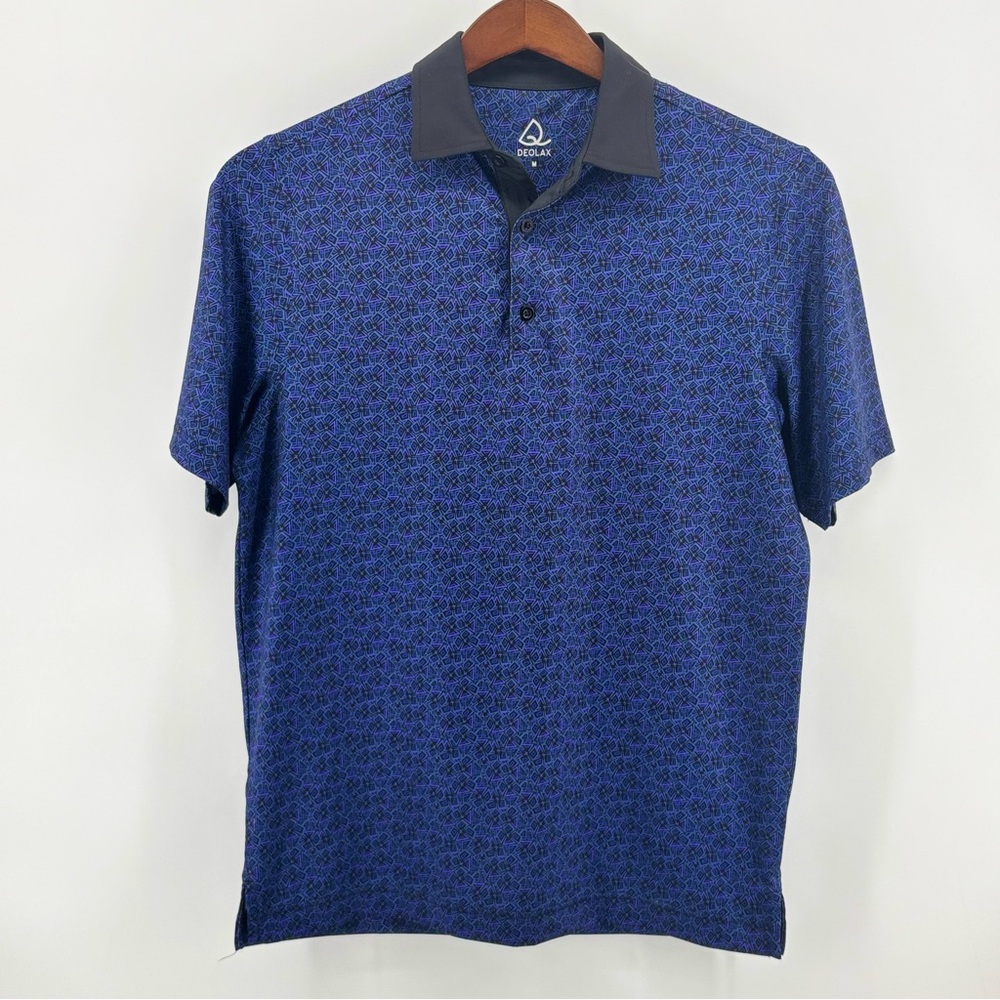 Deolax Mens Multicolor Geometric‎ Design Short Sleeve Golf Polo Size MD